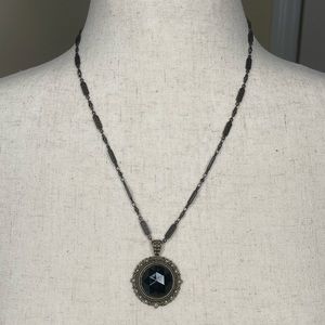 Antique Brass Necklace with Black Stone.  design by Grace.